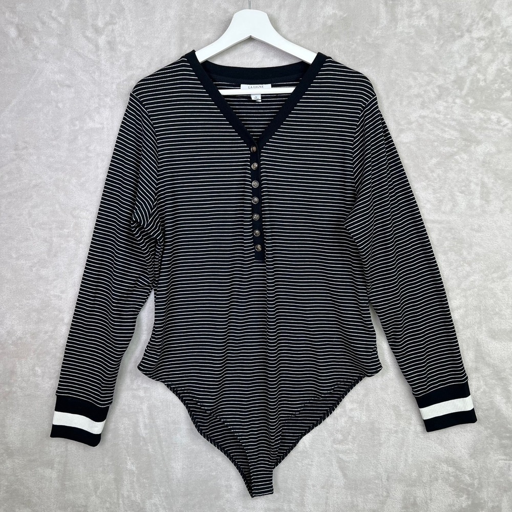 La Ligne X Target Bodysuit Womens Long Sleeve‎ Henley Neckline Striped Size 1X